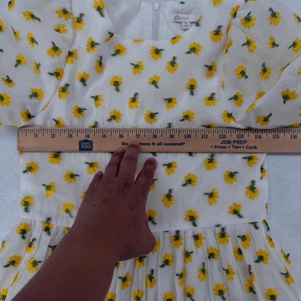 GB Girls White Yellow‎ Floral Embroidered Puff Sleeve Dress Size 16 GD8685EOD - Picture 5 of 7